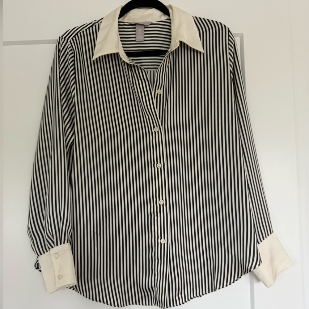 Zara Black and White Satin Blouse